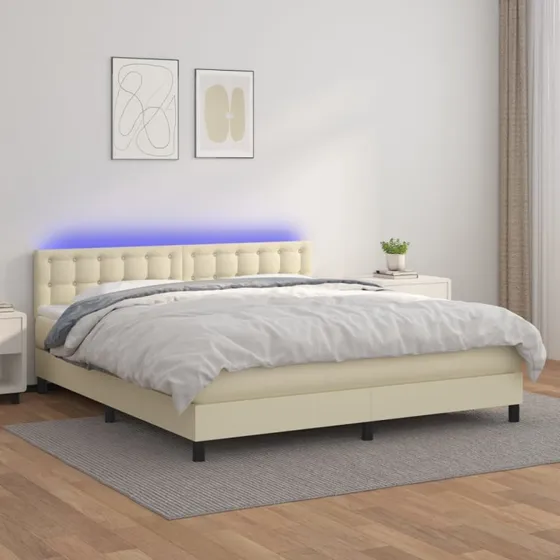 vidaXL Kontinentalseng 160x200 cm med LED-lys i cremefarvet kunstlæder