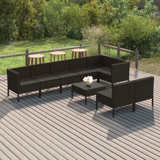 vidaXL 9-deligt loungesæt med hynder i sort polyrattan