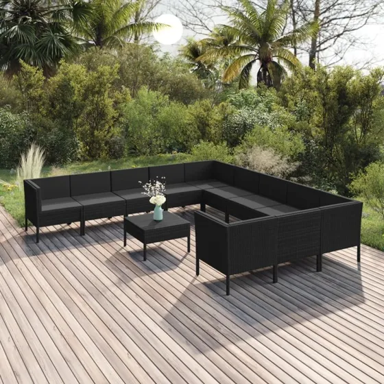 vidaXL 12-deligt polyrattan loungesæt med sorte hynder