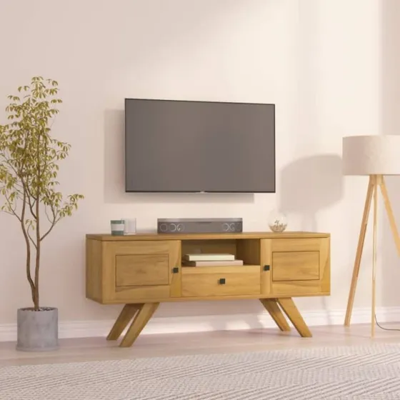 vidaXL tv-bord i massivt teaktræ, 110x30x50 cm