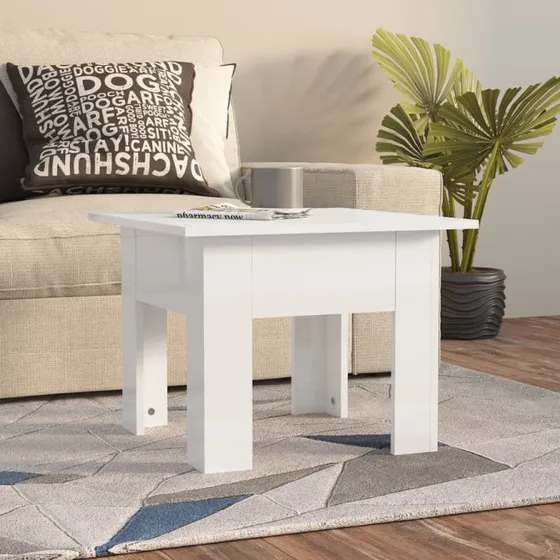 vidaXL Sofabord 55x55x42 cm hvid højglans konstrueret træ