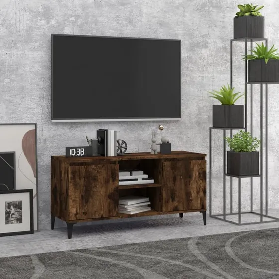 vidaXL tv-skab med metalben 103,5x35x50 cm røget egetræ