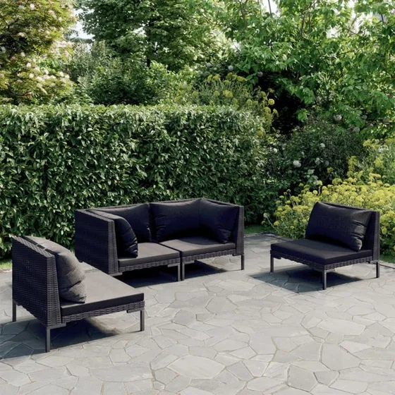 vidaXL 4-deligt loungesæt med hynder i mørkegrå polyrattan