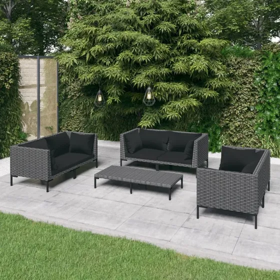 vidaXL 7-deligt loungesæt i mørkegrå polyrattan med hynder