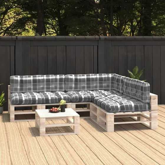 Hynder til pallesofa – 7 dele, gråternet mønster