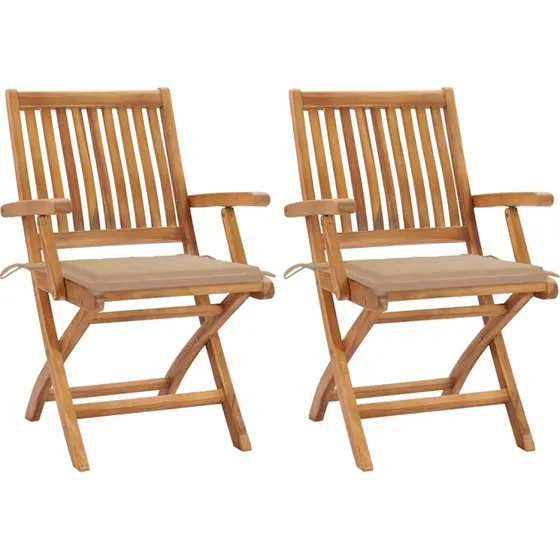 vidaXL Havestole 2 stk. i massivt teaktræ med beige hynder