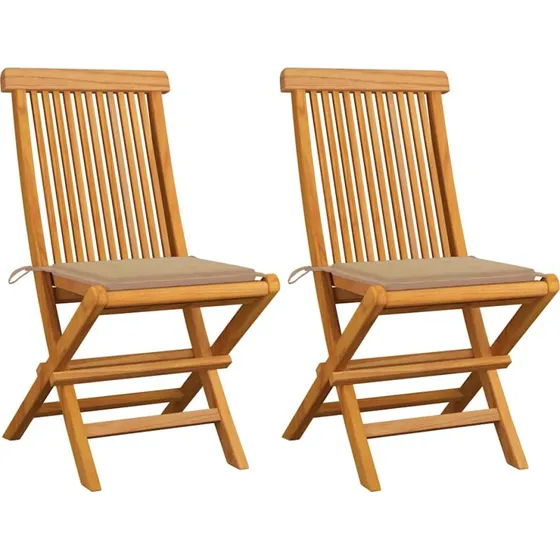 vidaXL Foldbare Havestole i Massivt Teaktræ med Beige Hynder, 2 stk.