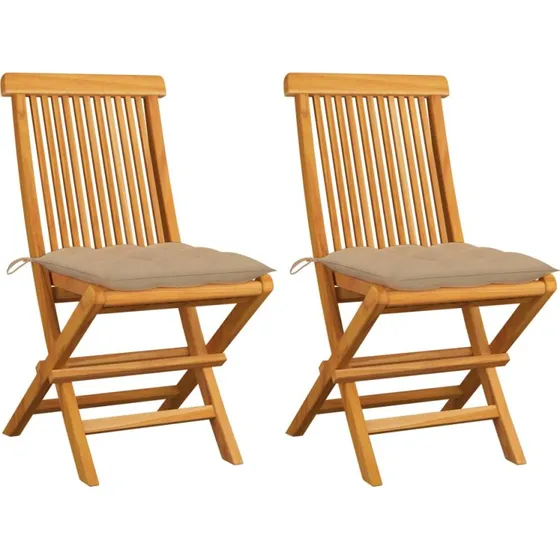 vidaXL Foldbare Havestole i Massivt Teaktræ med Beige Hynder, 2 stk.