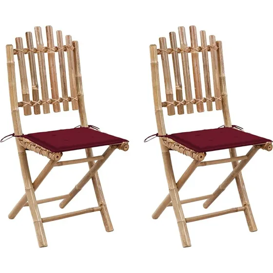 vidaXL Foldbare Havestole 2 stk. med Hynder, Bambus, Vinrød