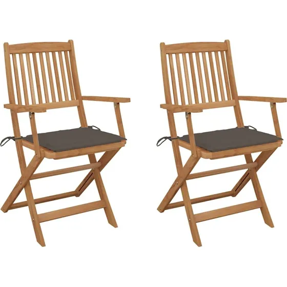 vidaXL Foldbare Havestole 2 stk. med Hynder, Massivt Akacietræ, Gråbrun