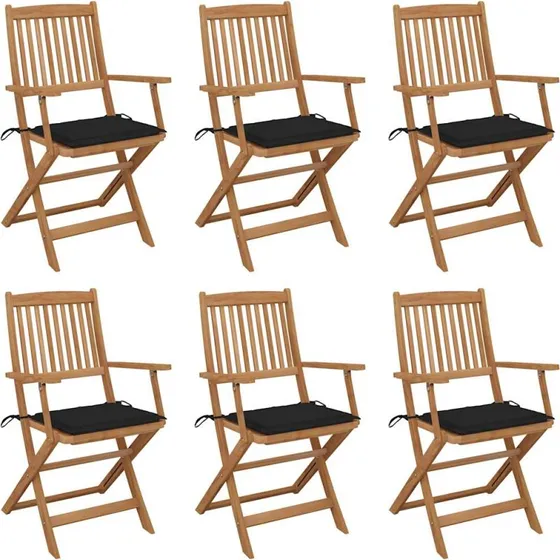 vidaXL Foldbare Havestole 6 stk. i Massivt Akacietræ med Hynder