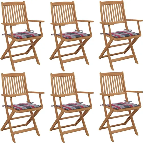 vidaXL Foldbare Havestole 6 stk. med Hynder i Massivt Akacietræ