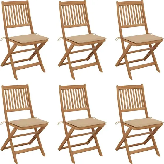vidaXL 6 stk. foldbare havestole i akacietræ med hynder, beige