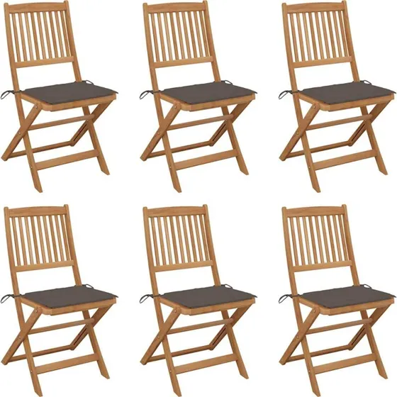 vidaXL Foldbare Havestole 6 stk. med Hynder, Massivt Akacietræ