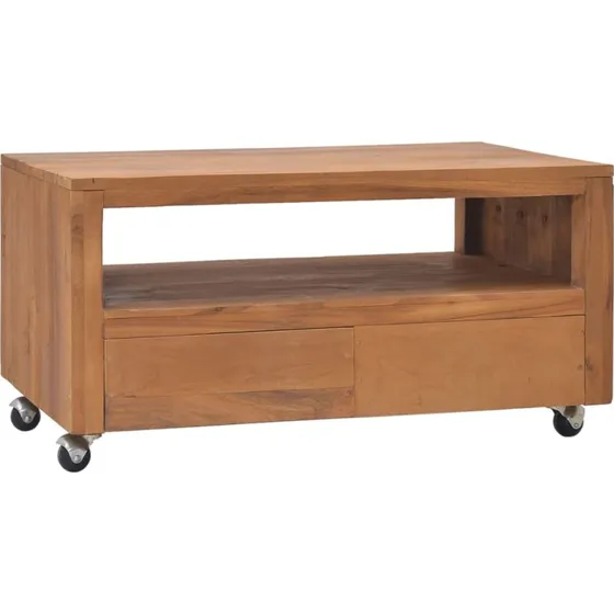 vidaXL tv-skab med hjul 80x50x42 cm massivt teaktræ