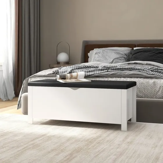 Sonoma-eg Opbevaringskasse 105x40x45 cm med hynde i hvid finish