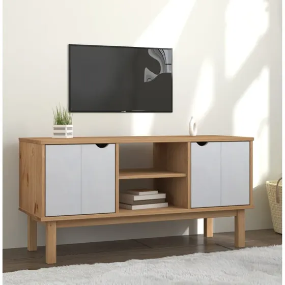 vidaXL OTTA 113,5x43x57 cm tv-skab i massivt fyrretræ brun/hvid