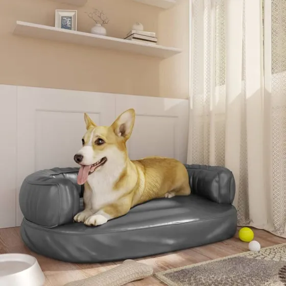 vidaXL ergonomisk hundeseng 60x42 cm grå skum og kunstlæder