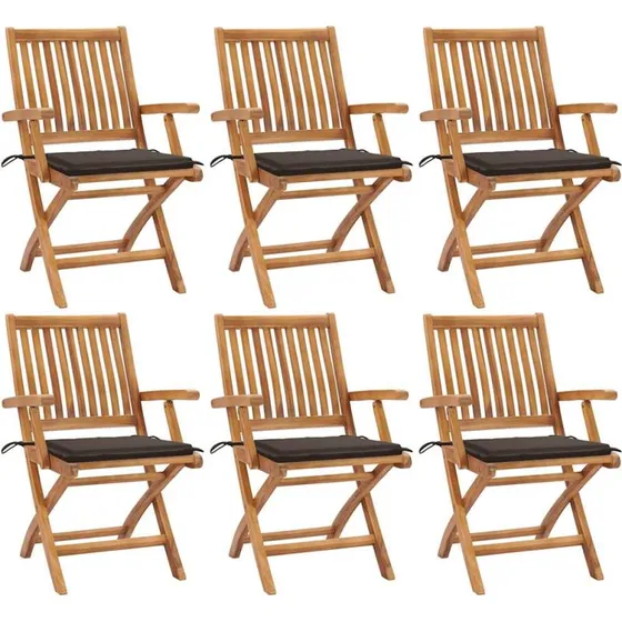 vidaXL Foldbare Havestole 6 stk. i Massivt Teaktræ med Hynder