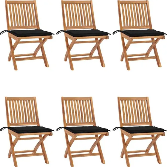 vidaXL Foldbare Havestole 6 stk. med Hynder i Massivt Teaktræ