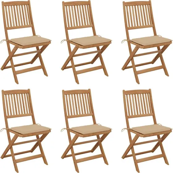 vidaXL 6 stk. foldbare havestole i akacietræ med hynder, beige