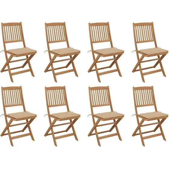 vidaXL Foldbare Havestole 8 stk. i Akacietræ med Beige Hynder