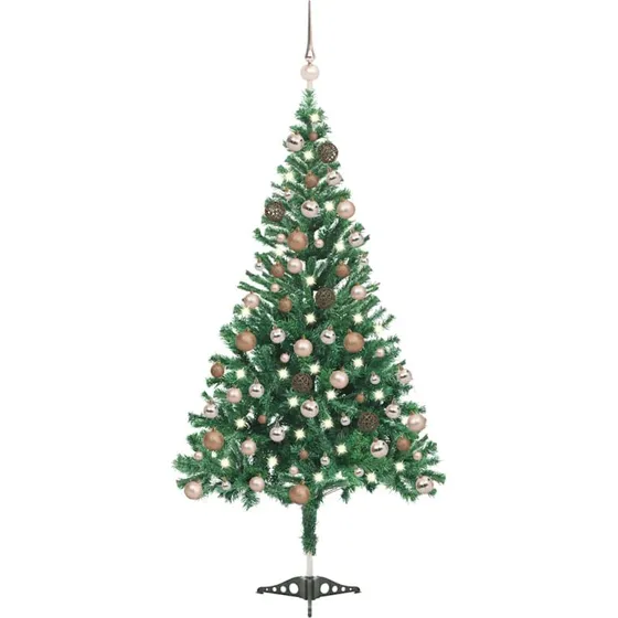 vidaXL Kunstigt Juletræ 180 cm med LED-lys og kugler