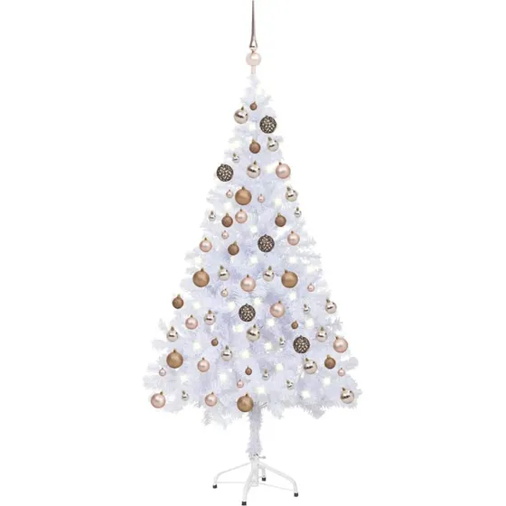 vidaXL Kunstigt Juletræ 120 cm Hvid med LED-lys og Kugler