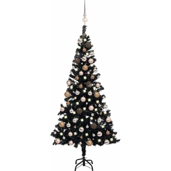vidaXL Kunstigt Juletræ 120 cm Sort PVC med LED-lys og Kugler