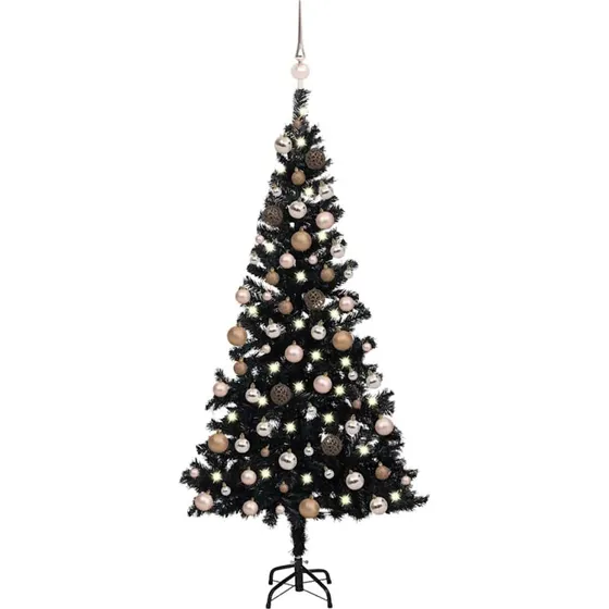 vidaXL Kunstigt juletræ 180 cm sort med LED-lys og kugler