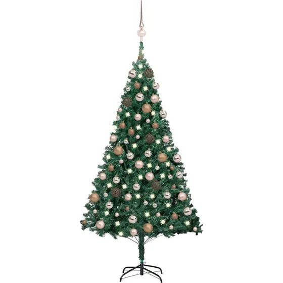 vidaXL Kunstigt Juletræ 180 cm Grønt PVC med LED-lys og Kugler