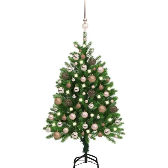 vidaXL Kunstigt Juletræ 120 cm med LED-lys og kugler, Grøn