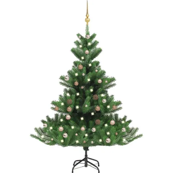 vidaXL Kunstigt Juletræ Nordmannsgran 150 cm med LED og Kugler Grøn