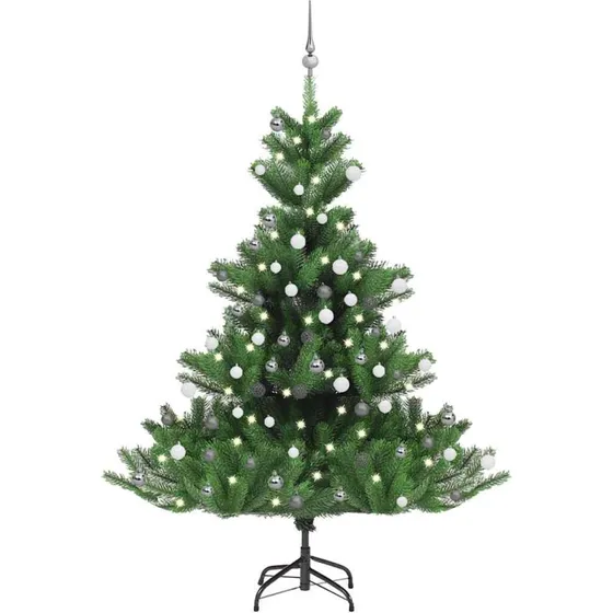 vidaXL Kunstigt Juletræ Nordmannsgran 180 cm med LED og Kugler Grøn