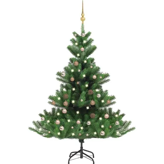 vidaXL Kunstigt Juletræ Nordmannsgran 180 cm Grøn med LED og Kugler