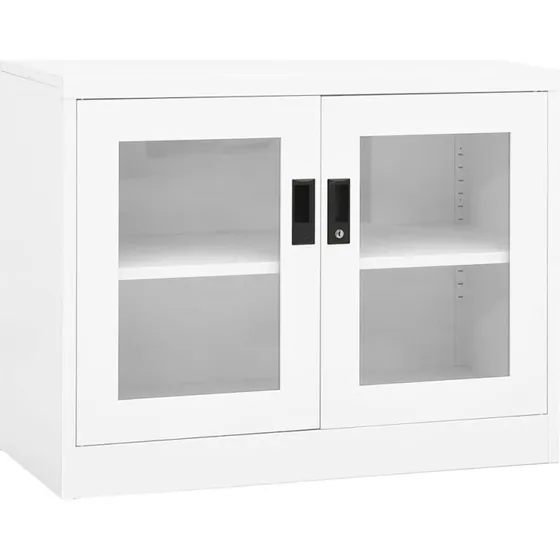 vidaXL Kontorskab 90x40x70 cm stål hvid med glaslåger