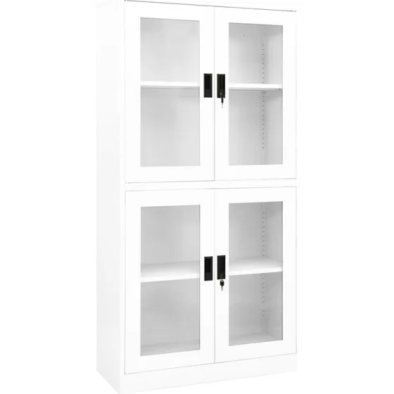 vidaXL Kontorskab 90x40x180 cm hvid stål og hærdet glas