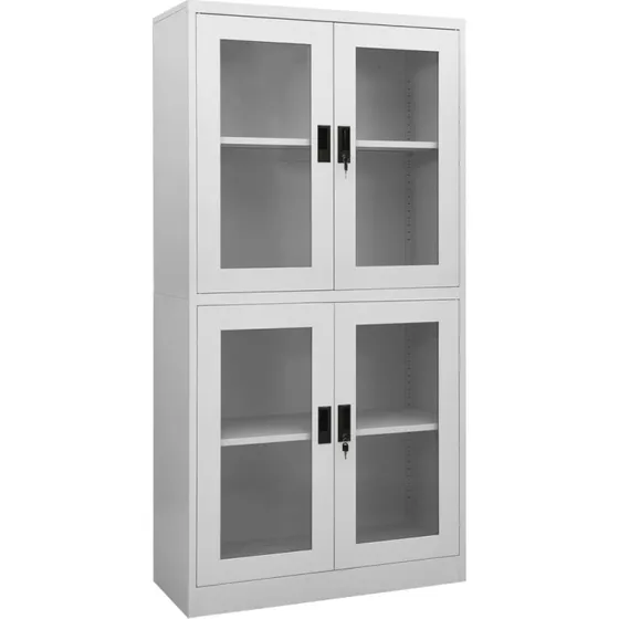 vidaXL kontorskab 90x40x180 cm stål og hærdet glas lysegrå