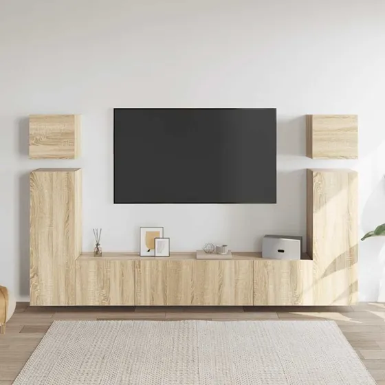 vidaXL tv-skabssæt 8 dele, konstrueret træ, sonoma-eg