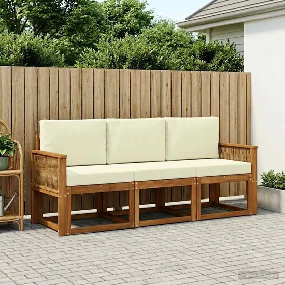 vidaXL Udendørs Sofagruppe 3-pc Naturlig/Fløde Akacietræ