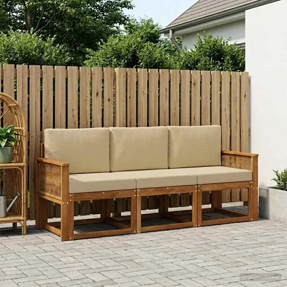 vidaXL Udendørs Sofagruppe 3-pers. i Akacietræ, Naturlig/Beige