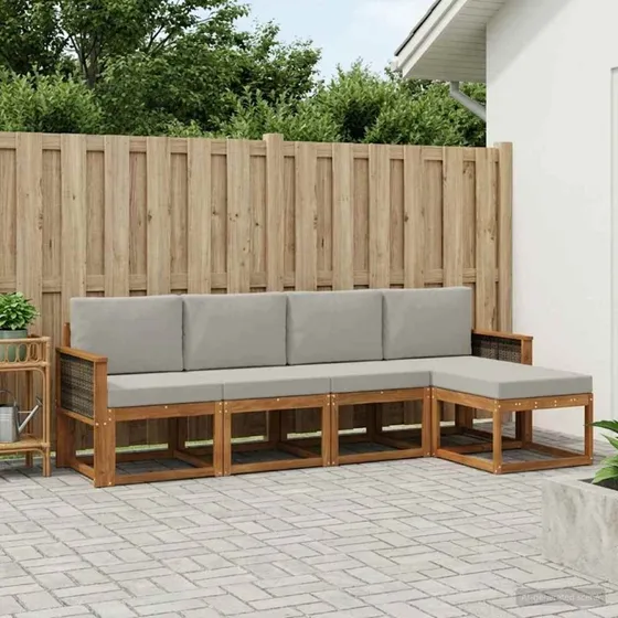vidaXL Udendørs Sofagruppe 5-pers. Natur/lysegrå Akacietræ & Polyester