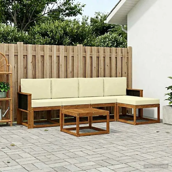 vidaXL Udendørs Sofagruppe 6 pc Naturlig/Fløde Akacietræ