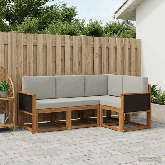 vidaXL Udendørs Sofagruppe 4-pers. Akacietræ Natur/Lysegrå Polyester