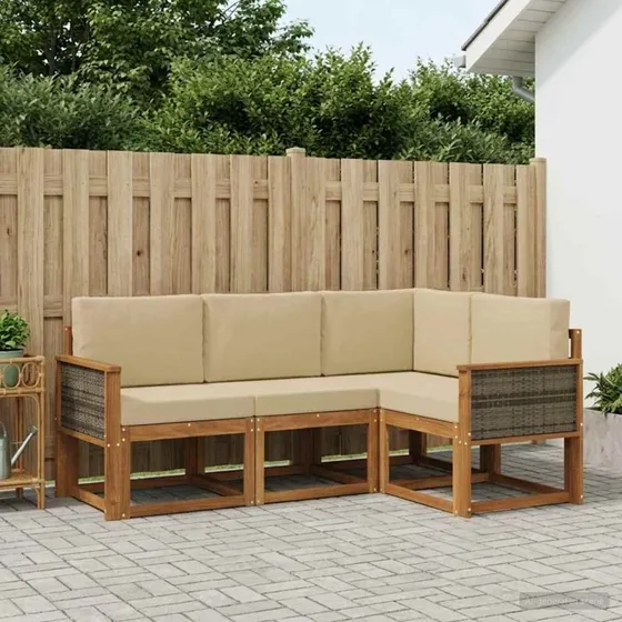 vidaXL Udendørs Sofagruppe 4-Personer Naturlig/Beige Akacietræ