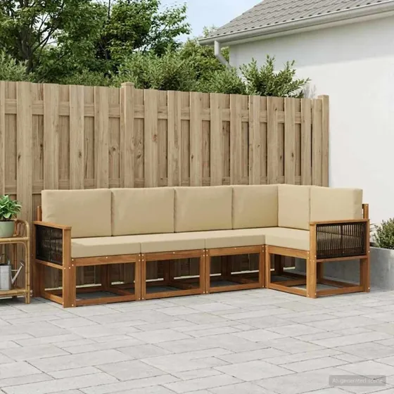 vidaXL Udendørs Sofagruppe 5-pc Naturlig Akacietræ med Beige Polyester
