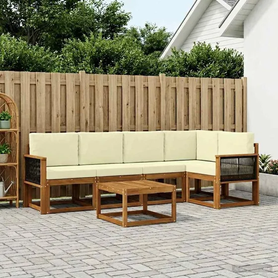 vidaXL Udendørs Sofagruppe 6 pcs Naturlig/Fløde Akacietræ