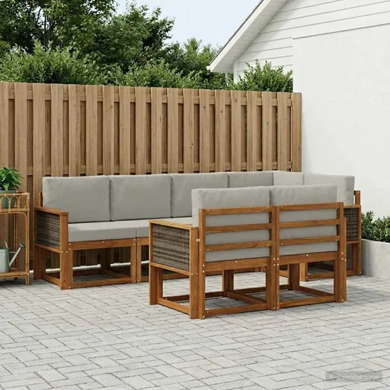 vidaXL Udendørs Sofagruppe 7 pcs Natur/lysegrå Akacietræ