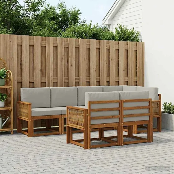 vidaXL Udendørs Sofagruppe 7 pcs Natur/lysegrå Akacietræ