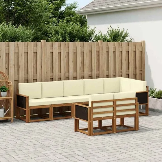 vidaXL Udendørs Sofagruppe 8 pc Naturlig/Fløde Akacietræ med Puder